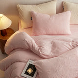 Thickened Simple Design Milk Fleece 4pcs Bedding Sets Carving Winter Warm Quilt Cover Bedspread Pillowcase for Home Bed
