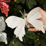 Clip-On Christmas Sequin Butterfly Ornament Flocking Finish 3D Glitter Artificial Butterfly Pendant Realistic Handmade