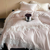 Romantic Lace Princess Wedding Bedding Set 1000TC Lyocell Cotton Soft Silky Duvet Cover Bed Sheet/Fitted Sheet Pillowcases 4Pcs