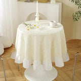 Round Ruffled Edge Table Cloth Pastoral Style Printed Pure Cotton Table Mat Anti Slip Dustproof Tabletop Decorative Desk Cloth