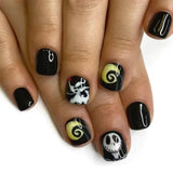 24Pcs/set Black Halloween Press on Nails Pumpkin Ghost Cat Design Short Square Fake Nails Full Cover Acrylic Nail Tips for Women