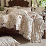 100% Cotton Pastoral Floral Print Ruffles Bow Princess Bedding Set Queen King Duvet Cover Set Bed Sheet/Fitted Sheet Pillowcases