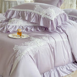 Pink Flowers Embroidery Ruffles Princess Wedding Bedding Set 1000TC Egyptian Cotton Duvet Cover Flat/Fitted Sheet Pillowcases