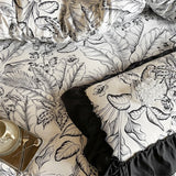 Washed Cotton Bedding Sets With Lace Black Printed Four Piece Set Bedroom Decor Duvet Cover Pillowcase Bedspread Bed Cover Sets
