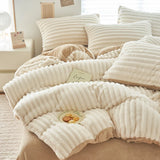 Soft Fluffy Wide Ribbed Faux Rabbit Fur Duvet Cover Autumn Winter Warm Thick Plush Quilt Cover for Single Double Bed Bedding Set