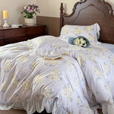 French Pastoral Style Rose Flowers Print Lace Bedding Set Single Queen King Size 100% Cotton Duvet Cover Bed Sheet Pillowcases