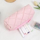 1 PC Candy Color Quilted Cute Pencil Case Waterproof Portable Stationery Storage Bag Student School Supplies Back to School Gift