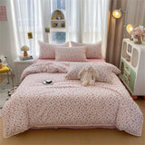 INS Girls Cherry Soft Bedding Set Washed Cotton Bed Sheet Queen King Size Duvet Set Flower Comforter Set Pillowcase Bed Linens