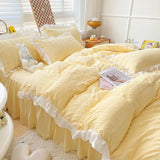 Korean Style Bedding Set Duvet Cover Flat Bed Sheet Bed Skirt Princess Style Ruffle Quilt Cover For Girls Summer Bed Linen