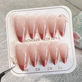 10Pcs Handmade Press on Nails Simple Nude Color Short Almond Full Cover Plating Gradient French False Nails Wearable Manicure