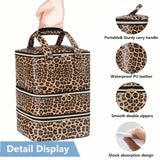 3-Layers Nail Polish Organizer Bag Leopard Print Large Capacity Essential Oil Bag with Handle Detachable Nail Lamp Case