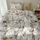 Korean Style Cute Bedding Set For Girls Bed Linen New Skin Friendly Fresh Flora Printed Washed Cotton Duvet Cover Set