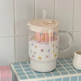 High Borosilicate Glass Star Straw Cup Household Transparent Large Capacity Drinking Cup for Girls with Lid and Handle Straw Cup