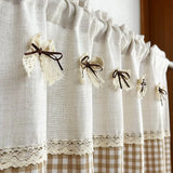 1PC Country-Style Checkered Small Window Short Curtain,Bow-Tie Splicing Design Half Curtain For Kitchen Door,Cabinet,Partition