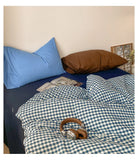 Retro Blue Cotton Quilt Cover Set Waed Plaid Bedding Four-Piece Set Pure Cotton eet Duvet Cover Bedding Accories