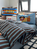 Fre Blue And Coffee Striped Cotton Bedding Set 5M 8M Single Cotton Duvet Cover Simple Modern Sle Four Piece Bedding Set