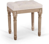 Ottoman Stool, 18.5 in High, Beige, with Padded Seat, Wood Frame, Button Tufted, for Dining, Living Room, Bedroom