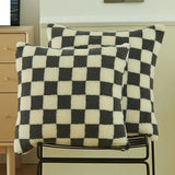 Black Faux Fur Wool Throw Pillow Cover Checked Cushion Cover for Sofa Couch Living Room Polyester Lumbar Pillow Home Decoration