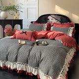 100% Cotton Premium Double Layer Yarn Soft Vintage Floral Lace Ruffles Princess Bedding Set Duvet Cover Bed Sheet Pillowcases