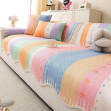 Bohemian Sofa Cushion Rainbow Stripe Chenille Sofa Pad Ethnic Style Non-slip Breathable All Season Universal Sofa Seat Cover