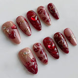 24pcs Flower Butterfly Design False Nails Art Summer Sweet Colorful Smudge Almond Full Cover Nail Rhinestone Press on Fake Nails