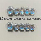 10Pcs Silver Handmade Press On Nails Full Cover Shiny Brilliance Short Ballerina Artificial False Nails Artificial Nail Tips Art