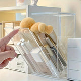 Clear Acrylic Makeup Brush Holder - Adjustable Desktop Organizer for Cosmetics, Storage Box with Multiple Compartments