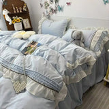 4PCS Princess Bedding Set Lace Ruffles Skin-Friendly Quilt Cover Skirt Bed Sheet Set 2 Pillowcases Queen Size For Girls Women
