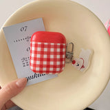 Korea Lovely Red Grid Pattern Soft Silicone Apple Earphone Case For AirPods 1 2 3 4 Pro 2 Cartoon Cute Dog Pendant New Year Case