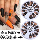 Halloween Nail Sequins 3D Nail Charms Witch Spider Net Black Cat Bat Pumpkin Black Gold Metallic Flakes Nail Art Sequins Decor