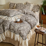 Vintage French Lace Ruffles Bedding Set Pure Cotton Wrinkled Yarn Soft Duvet Cover Set Flat/Fitted Bed Sheet Pillowcases 4Pcs