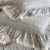 4Pcs Vintage French Floral Large lace Ruffles 100% Cotton Double Yarn Bedding Set Duvet Cover Flat/Fitted Bed Sheet Pillowcases