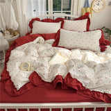 3/4Pcs Korean Princess Style Ruffles Bedding Set Single Queen King Size Duvet Cover Set Bed Sheet Pillowcases