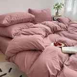 INS Korean Style Fresh Blue Duvet Cover Washed Cotton Bed Sheet Bed Skirt Four-Piece Set Dormitory Simple Solid Color