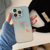 Lucky Fish Koi Carp Gradient Phone Case For iPhone 16 15 14 13 12 Pro Max 16Promax 15Pro Soft Transparent Protection Cover funda