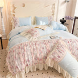 Princess Style Duvet Cover Sets with Lace Embroidery Bed Cover for Girls  Queen/King Size 이불커버 Soft Pink Bedding with Ruffles