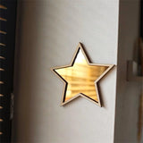 Nordic Style Wooden Golden Star Shatterproof Mirror for Living Room and Bedroom Decoration, Adhesive Star-Shaped Acrylic Mirror