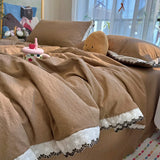 Korean Style Seersucker Summer Comforter Sweet Lace Trim Breathable Air Conditioner Quilt Soft Skin-Friendly Lightweight Blanket