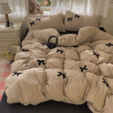 Skin Friendly Washed Cotton Bow Towel Embroidered Duvet Cover Set NO Filler Girls Princess Home Bedding Flat Sheet Pillowcase