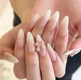 Short Square Press On Nails Pink Love Heart French Tips Press on Nails 3D Bowknot Fake Nails Full Cover Acrylic False Nails