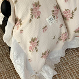 Vintage French Floral Lace Ruffles Pure Cotton Double Yarn Soft Princess Bedding Set Duvet Cover Bed Sheet Set Pillowcases 4Pcs