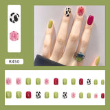 24Pcs  Small Fresh Manicure Full Coverage Short Round Nail Removable Reusable Fake Nails Coffin Cute Kawaii Press On Nails Art