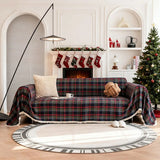 Christmas Plaid Couch Cover with Tassel Washable Covers Sofa Couch Furniture Seat Protector Slipcover Sofa Towel for Living Room