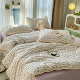 INS Girls Cherry Soft Bedding Set Washed Cotton Bed Sheet Queen King Size Duvet Set Flower Comforter Set Pillowcase Bed Linens
