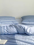 Modern Copenhagen Stripe Bedding Set Pure Cotton Gown Satin Six-Piece Quartet Full Cotton Quilt Cover Bed eet