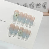 10Pcs Handmade Press on Nails Full Cover Long Coffin 3D Flowers Butterfly False Nails Shiny French Ballerina Wearable Manicure