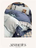 Princess Style Bedding Set Soft Solid Color Ruffle Duvet Cover Set Comforter Pillowcase Bed Sheet Washed Cotton Four Pieces Set