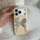 Fresh Color Luxury 3D Silver Rhinestone Lace Bow Yellow Phone Case for iPhone 17 16 15 Pro Max Shockproof Back Cover