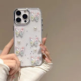 Glitter 3D Colorful Butterfly Clear Phone Case For iPhone 16 15 14 13 12 Pro Max Shiny Love Heart Back Cover Funda