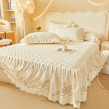 Luxury Winter Thickened Velvet Rose Flowers Embroidery Bedding Set Ruffles Duvet Cover, Quilted Bedspread, Bed Skirt, Pillowcase